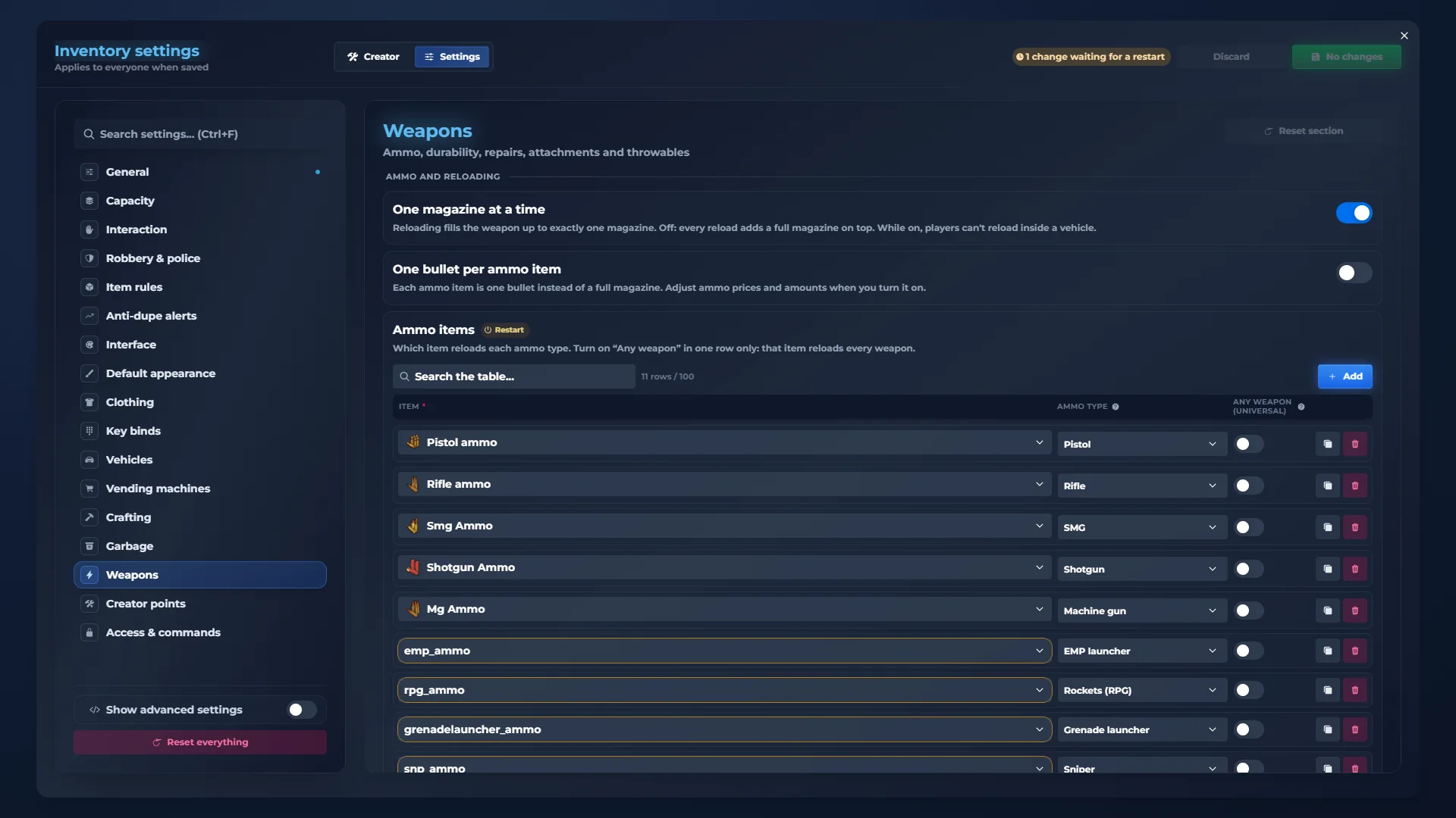 qs-inventory admin panel: Weapons. Ammo, wear and repair